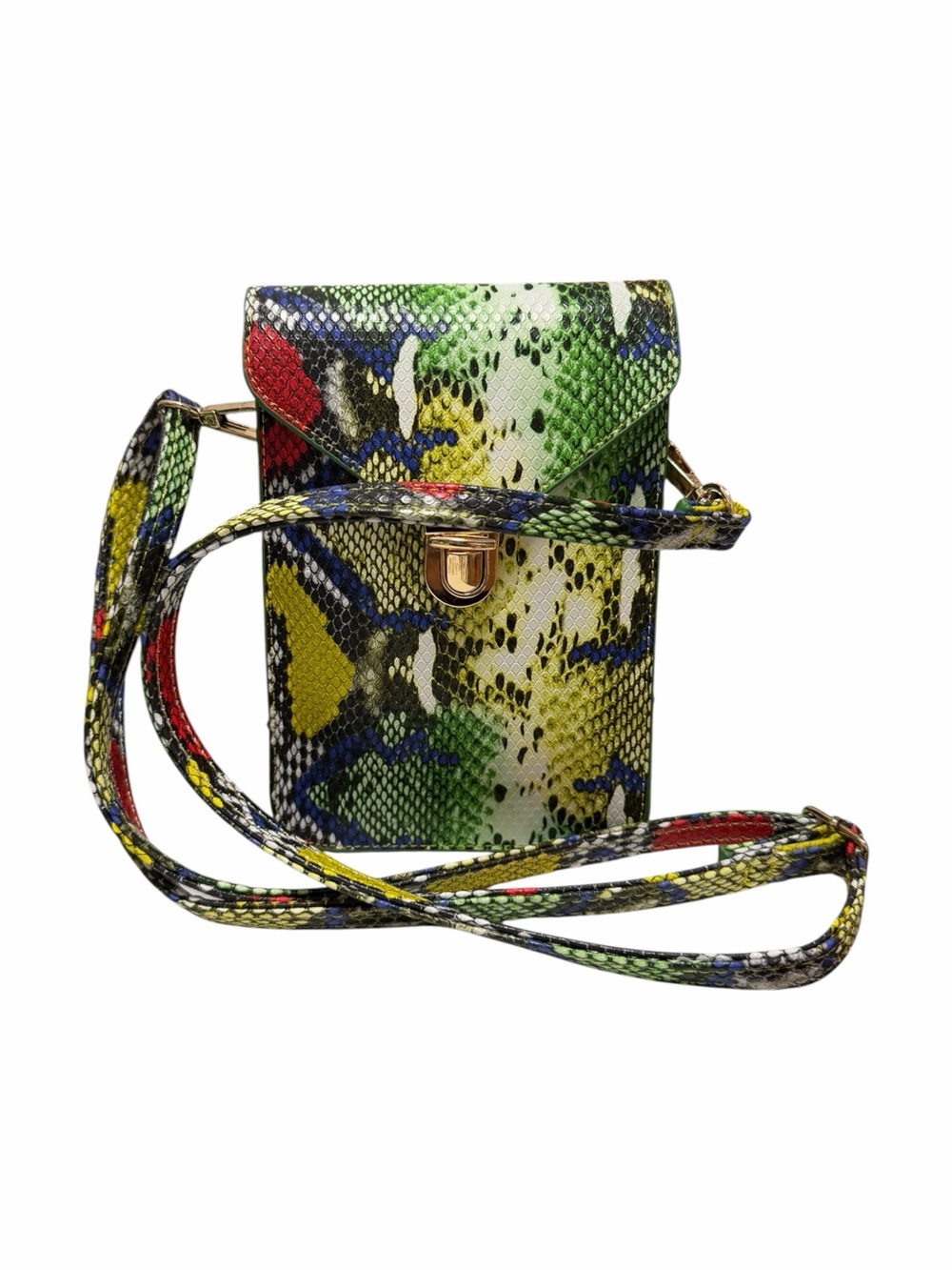 Green/Multi Reptile Faux Leather Crossbody Handbag